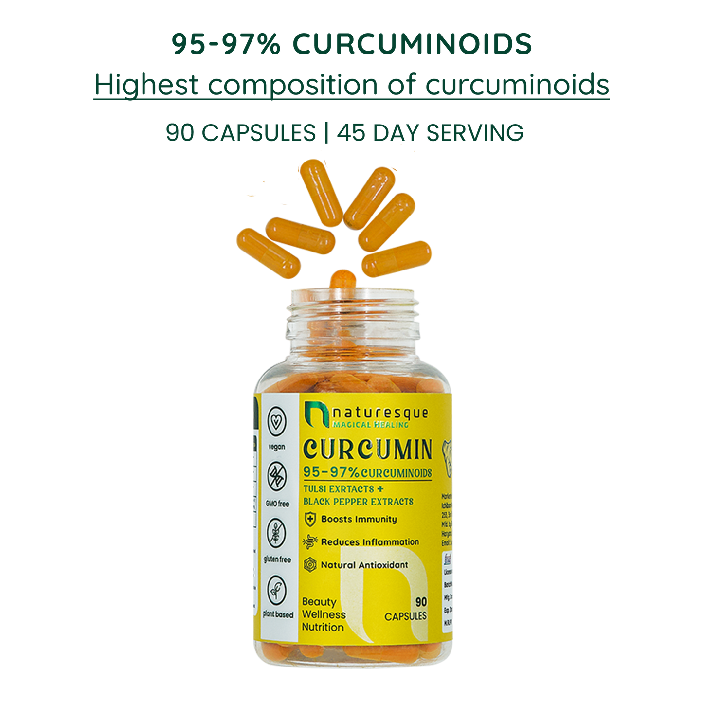 Turmeric Curcumin 95 to 97 % with black pepper extract and tulsi (560 mg Capsules)